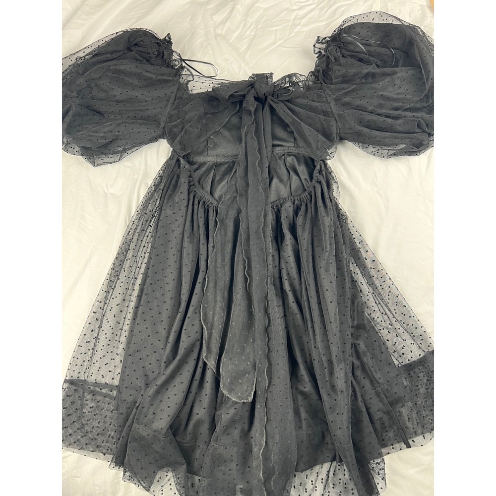 Mable Black Polka Dot Tulle Puff Sleeve Square Neck Dress Size‎ S - Picture 2 of 6